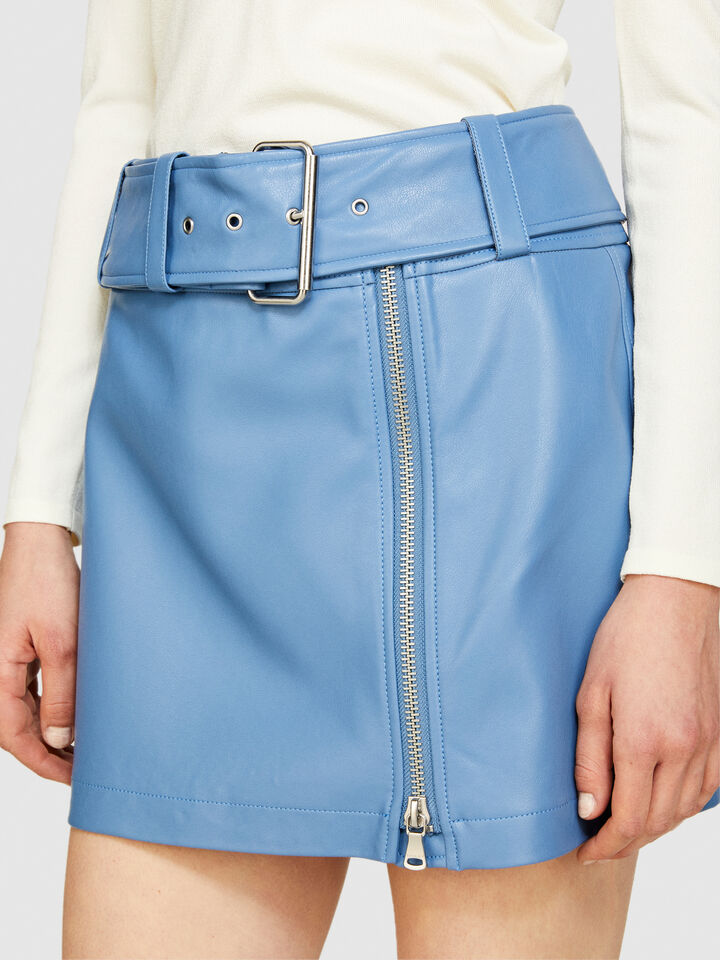 Mini skirt with maxi belt - women's mini skirts - Light Blue | Sisley image number 5
